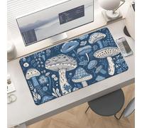 Waterproof Desk Pad 24x12 Non-Slip Rubber Cartoon Blue Mushroom Mouse Pad for Keyboard & Laptop Foldable Office Computer Desk Mat Smooth Gaming Surface for Home Remote Work Desktop Accessories