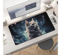 Waterproof Desk Pad 24x12 Non-Slip Rubber Cat in The Nebula Mouse Pad for Keyboard & Laptop Foldable Office Computer Desk Mat Smooth Gaming Surface for Home Remote Work Desktop Accessories