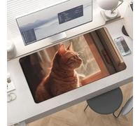 Waterproof Desk Pad 24x12 Non-Slip Rubber Cat Sitting on Windowsill Mouse Pad for Keyboard & Laptop Foldable Office Computer Desk Mat Smooth Gaming Surface for Home Remote Work Desktop Accessories