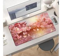 Waterproof Desk Pad 24x12 Non-Slip Rubber Cherry Blossoms Mouse Pad for Keyboard & Laptop Foldable Office Computer Desk Mat Smooth Gaming Surface for Home Remote Work Desktop Accessories