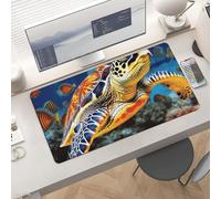 Waterproof Desk Pad 24x12 Non-Slip Rubber Colorful Sea Turtle Mouse Pad for Keyboard & Laptop Foldable Office Computer Desk Mat Smooth Gaming Surface for Home Remote Work Desktop Accessories