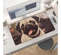 Waterproof Desk Pad 24x12 Non-Slip Rubber Cute Pug Mouse Pad for Keyboard & Laptop Foldable Office Computer Desk Mat Smooth Gaming Surface for Home Remote Work Desktop Accessories