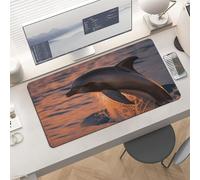 Waterproof Desk Pad 24x12 Non-Slip Rubber Dusk Dolphin Mouse Pad for Keyboard & Laptop Foldable Office Computer Desk Mat Smooth Gaming Surface for Home Remote Work Desktop Accessories