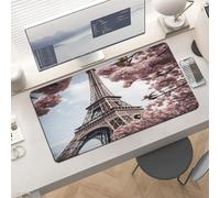 Waterproof Desk Pad 24x12 Non-Slip Rubber Eiffel Tower Blossoms Mouse Pad for Keyboard & Laptop Foldable Office Computer Desk Mat Smooth Gaming Surface for Home Remote Work Desktop Accessories