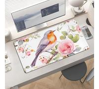 Waterproof Desk Pad 24x12 Non-Slip Rubber Floral Robin Bird Mouse Pad for Keyboard & Laptop Foldable Office Computer Desk Mat Smooth Gaming Surface for Home Remote Work Desktop Accessories