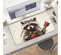 Waterproof Desk Pad 24x12 Non-Slip Rubber Funny Raccoon Mouse Pad for Keyboard & Laptop Foldable Office Computer Desk Mat Smooth Gaming Surface for Home Remote Work Desktop Accessories