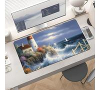 Waterproof Desk Pad 24x12 Non-Slip Rubber Lighthouse Diamond Painting Mouse Pad for Keyboard & Laptop Foldable Office Computer Desk Mat Smooth Gaming Surface for Home Remote Work Desktop Accessories