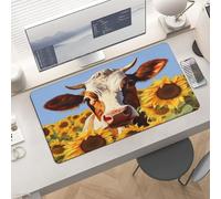 Waterproof Desk Pad 24x12 Non-Slip Rubber Painting Sunflower Cow Mouse Pad for Keyboard & Laptop Foldable Office Computer Desk Mat Smooth Gaming Surface for Home Remote Work Desktop Accessories