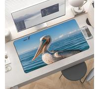 Waterproof Desk Pad 24x12 Non-Slip Rubber Pelican Bird Blue Sea Mouse Pad for Keyboard & Laptop Foldable Office Computer Desk Mat Smooth Gaming Surface for Home Remote Work Desktop Accessories