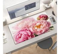 Waterproof Desk Pad 24x12 Non-Slip Rubber Peony Flowers Blossom Mouse Pad for Keyboard & Laptop Foldable Office Computer Desk Mat Smooth Gaming Surface for Home Remote Work Desktop Accessories