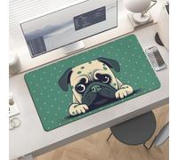 Waterproof Desk Pad 24x12 Non-Slip Rubber Pug Green Polka Dot Mouse Pad for Keyboard & Laptop Foldable Office Computer Desk Mat Smooth Gaming Surface for Home Remote Work Desktop Accessories