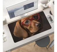 Waterproof Desk Pad 24x12 Non-Slip Rubber Puppy Wearing Glasses Mouse Pad for Keyboard & Laptop Foldable Office Computer Desk Mat Smooth Gaming Surface for Home Remote Work Desktop Accessories