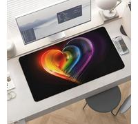 Waterproof Desk Pad 24x12 Non-Slip Rubber Rainbow Striped Heart Mouse Pad for Keyboard & Laptop Foldable Office Computer Desk Mat Smooth Gaming Surface for Home Remote Work Desktop Accessories