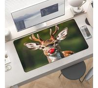 Waterproof Desk Pad 24x12 Non-Slip Rubber Red-Nosed Deer Mouse Pad for Keyboard & Laptop Foldable Office Computer Desk Mat Smooth Gaming Surface for Home Remote Work Desktop Accessories