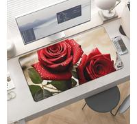 Waterproof Desk Pad 24x12 Non-Slip Rubber Red Rose Flowers Mouse Pad for Keyboard & Laptop Foldable Office Computer Desk Mat Smooth Gaming Surface for Home Remote Work Desktop Accessories