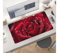 Waterproof Desk Pad 24x12 Non-Slip Rubber Red Rose Mouse Pad for Keyboard & Laptop Foldable Office Computer Desk Mat Smooth Gaming Surface for Home Remote Work Desktop Accessories