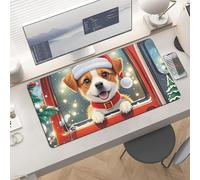 Waterproof Desk Pad 24x12 Non-Slip Rubber Red Truck Puppy Mouse Pad for Keyboard & Laptop Foldable Office Computer Desk Mat Smooth Gaming Surface for Home Remote Work Desktop Accessories
