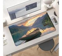 Waterproof Desk Pad 24x12 Non-Slip Rubber River Sunset Boat Mouse Pad for Keyboard & Laptop Foldable Office Computer Desk Mat Smooth Gaming Surface for Home Remote Work Desktop Accessories