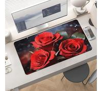 Waterproof Desk Pad 24x12 Non-Slip Rubber Romantic Red Roses Mouse Pad for Keyboard & Laptop Foldable Office Computer Desk Mat Smooth Gaming Surface for Home Remote Work Desktop Accessories