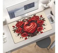 Waterproof Desk Pad 24x12 Non-Slip Rubber Rose Heart Shape Mouse Pad for Keyboard & Laptop Foldable Office Computer Desk Mat Smooth Gaming Surface for Home Remote Work Desktop Accessories