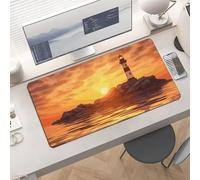 Waterproof Desk Pad 24x12 Non-Slip Rubber Sea Lighthouse Mouse Pad for Keyboard & Laptop Foldable Office Computer Desk Mat Smooth Gaming Surface for Home Remote Work Desktop Accessories