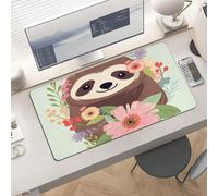Waterproof Desk Pad 24x12 Non-Slip Rubber Sloth and Flowers Mouse Pad for Keyboard & Laptop Foldable Office Computer Desk Mat Smooth Gaming Surface for Home Remote Work Desktop Accessories