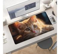 Waterproof Desk Pad 24x12 Non-Slip Rubber Small Orange Cat Mouse Pad for Keyboard & Laptop Foldable Office Computer Desk Mat Smooth Gaming Surface for Home Remote Work Desktop Accessories