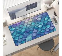 Waterproof Desk Pad 24x12 Non-Slip Rubber Water Lily Mermaid Scales Mouse Pad for Keyboard & Laptop Foldable Office Computer Desk Mat Smooth Gaming Surface for Home Remote Work Desktop Accessories
