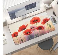 Waterproof Desk Pad 24x12 Non-Slip Rubber Watercolor Red Poppy Flowers Mouse Pad for Keyboard & Laptop Foldable Office Computer Desk Mat Smooth Gaming Surface for Home Remote Work Desktop Accessories