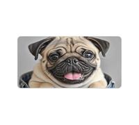 Waterproof Desk Pad Mouse Mat 24x12 Large Non-Slip Rubber Base Smooth Surface for Gaming Office Foldable Portable Cute Pug Dog Desk Protector for Laptop Keyboard Accessories