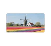 Waterproof Desk Pad Mouse Mat 24x12 Large Non-Slip Rubber Base Smooth Surface for Gaming Office Foldable Portable Tulip Rainbow Field Desk Protector for Laptop Keyboard Accessories