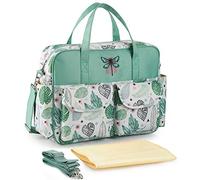 Waterproof Diaper Tote Travel Duffel Bags Nylon Multi Pocket Shoulder Bags Weekender Luggage Tote Baby Bag with Changing Pad (Leaves)