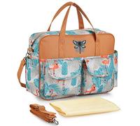 Waterproof Diaper Tote Travel Duffel Bags Nylon Multi Pocket Shoulder Bags Weekender Luggage Tote Baby Bag with Changing Pad (Flamingo)