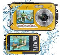 Waterproof Digital Camera Full HD 2.7K 48MP Waterproof Camera for Snorkeling Double Screen Underwater Camera with Self-Timer and 16X Digital Zoom