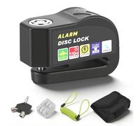 Waterproof Disc Lock with 110dB Motorbike Alarm & Vibration Sensor | Keyless Motorbike Lock, Motorcycle Lock Includes 1.5m Security Cable, 6 Batteries & Transport Bag | Anti-Theft Disc Lock