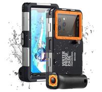 Waterproof Diving Phone Case for iPhone Samsung Galaxy Huawei Series Smartphones, Professional [50ft/15m] Outdoor Snorkeling Underwater Surfing Photo Video Cover (Black-Orange)