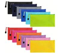 Waterproof Document Wallets Plastic Zip Lock Bags Pack of 12 Clear File Pockets with Zipper Secure Storage Pouch for Money Paper Organiser Small Mesh Case for Travel Office School Supplies