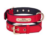 Waterproof Dog ID Collar Personalized Dog Name Breathable Padded Pet Collar With Engraving Tag To Prevent Loss(Red 2,L)