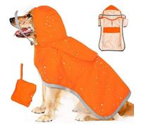 Waterproof Dog Raincoat, Clear Hooded Double Layer Rain Jacket, Dog Poncho with Reflective Strip Adjustable Straps and Storage Pocket for Small Medium Large Dogs Puppies (orange, S)