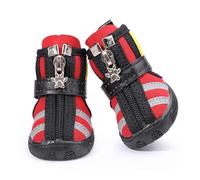 Waterproof Dog Shoes with Reflective Strips - Zip-Up Non-Slip Pet Boots for Small & Medium Dogs, All-Weather Paw Protection(Red,5)