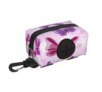 Waterproof Dog Waste Bag Holder Dispenser Pouch For Walking Hiking, Pink Butterfly Pet Travel Garbage Bag Storage Bag, Poop Bag Carrier Organizer, Hands-Free Compact Pet Waste Management Accessory