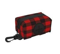 Waterproof Dog Waste Bag Holder Dispenser Pouch For Walking Hiking, Plaid Red Black Pet Travel Garbage Bag Storage Bag, Poop Bag Carrier Organizer, Hands-Free Compact Pet Waste Management Accessory