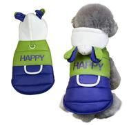 Waterproof Dog Winter Jackets with Hoodie Cute Happy Pattern Warm Fleece Vest Coat Snowsuit Thick Fleece Doggy Clothes Hooded Windproof Puppy Puffer Apparel (Green & Blue, Large)