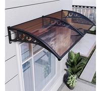 Waterproof Door Canopy - Outdoor Porch Canopy with Polycarbonate Roofing & Aluminium Frame for Patios Front Doors - Brown 120x440cm (48x173in)