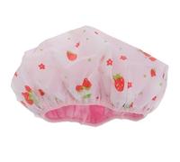 Waterproof Double Layer Shower Cap with Elastic Band Strawberry Print | PE Material, Foldable Packable Design, Keeps Hair Dry during Bathing, Makeup Application, Spa Visits and Travel