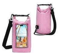 Waterproof Dry Bag, 2L Roll Top Dry Sack Keeps Gear Dry with Waterproof Phone Case and Long Adjustable Shoulder Strap for Outdoor Activities and Water Sports Camping Boating Kayak (Striped Pink)