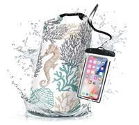 Waterproof Dry Bag,Roll Top Sea Turtle Starfish Coral Waterproof Backpack 5L/10L/20L Floating and Lightweight Bags for Kayaking, Boating, Fishing, Swimming and Camping with Waterproof Phone Case