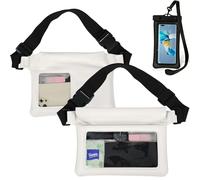 Waterproof Dry Bag Set 2 Pcs: White 9.5" Clear Fanny Pack with Black Waterproof Phone Case -7" Phone Pouch, IPX8 Floating Water Proof Belt Bag with Adjustable Strap for Cruise Beach Swim Essentials
