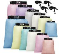 Waterproof Dry Bag Set Lightweight Combo Set with 15 L, 8 L, 5 L, 4 L, 3 L, 2 L Bags and 2 Pieces Long Adjustable Shoulder Strap for Hiking, Camping, Macaroon, Classic