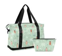 Waterproof Duffel Bag Grassland Insect Light Green Weekender Overnight Bag with Adjustable Strap for Trip